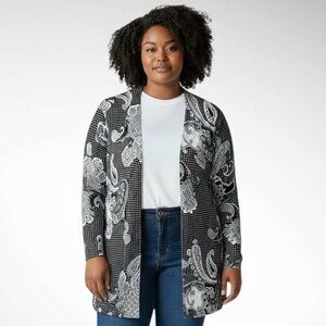 Grace Plus Size Black & White Paisley Patterned Open Tunic Cardigan
